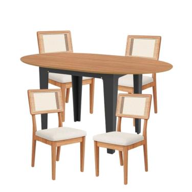 Imagem de Kit Mesa Oval Extensível MDF com 4 Cadeiras Encosto com Tela Césare Dalla Costa