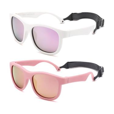 Imagem de Pro Acme Óculos de sol flexíveis polarizados para bebês com alça ajustável para bebês de 0 a 24 meses, (Pacote com 2) A3 rosa espelhado + branco/roxo espelhado, 40MM