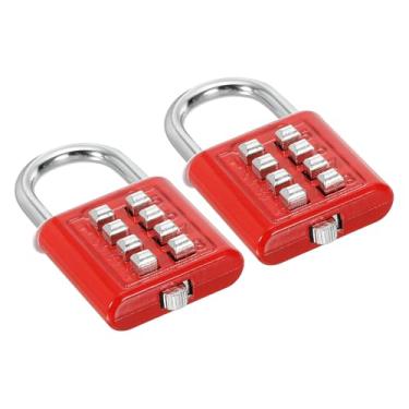 Imagem de PATIKIL Cadeado de combinação de 8 botões de dígitos, pacote com 2 mecanismos de bloqueio de 4 posições, botão de pressão, trava digital de segurança para academia, caixa de ferramentas, vermelho