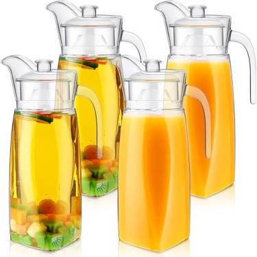 Imagem de Didaey Pacote com 4 jarras de água de acrílico com tampa e bico de plástico transparente, jarra de plástico resistente ao calor, recipiente inquebrável para bebidas, jarro de geladeira para suco, chá