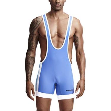 Imagem de sandbank Macacão masculino esportivo de luta livre sem mangas, short de retalho, para homens, uniforme de luta livre, Azul claro, M=tag size L