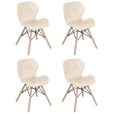Imagem de Kit 4 Cadeiras Estofadas Charles Eames Eiffel Slim Wood Confort Creme