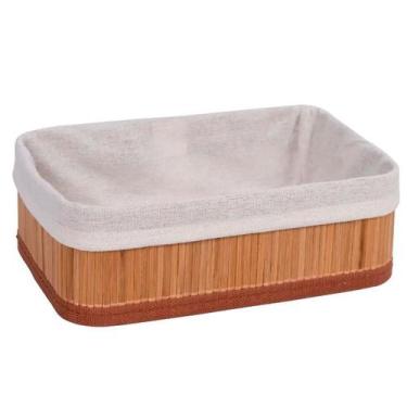 Imagem de Cesta Decorativa de Bambu com Forro de Tecido - 29x19x10cm - 1 unidade