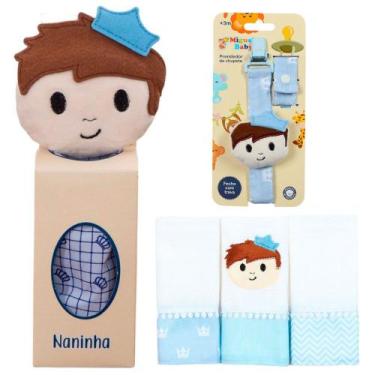 Imagem de Naninha + Prendedor de chupeta + Fralda de Boca Príncipe - Miguel Baby