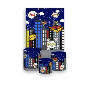 Imagem de Painel De Festa Vertical 1,50 x 2,20 + Trio De Capas Cilindro - Cidade