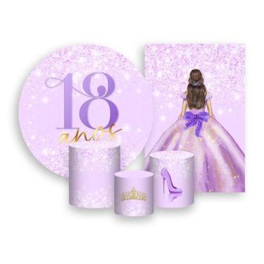 Imagem de Kit 2 Painéis De Festa + Trio De Capas Cilindro - Princesa 18 Anos Efe
