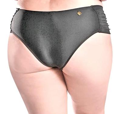 Imagem de Calcinha de Biquíni Plus Size Cintura Alta com Franzido Lateral Preto 