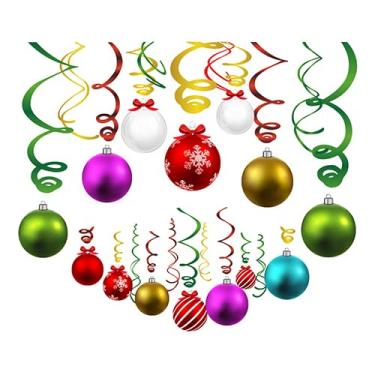 Imagem de 30 peças de decorações de redemoinho de pendurar para festa de Natal com tema de Natal para pendurar no teto para decoração de festa de aniversário com tema de bola de Natal