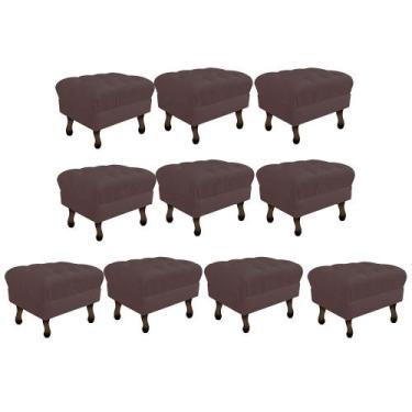 Imagem de Kit 10 Puff Retrô Capitonê Decorativo  Pé em Madeira Sala de Estar Rec