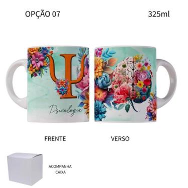 Imagem de Caneca 325ml Profissões Psicologia Psicóloga Flores - LARANJA E MIMOS