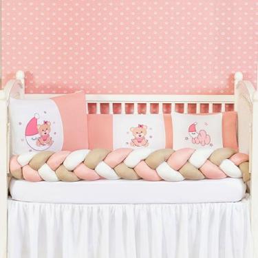 Imagem de Kit Berço Trança Com Edredom Ursinho De Pijama Menina Menino 7 Peças L