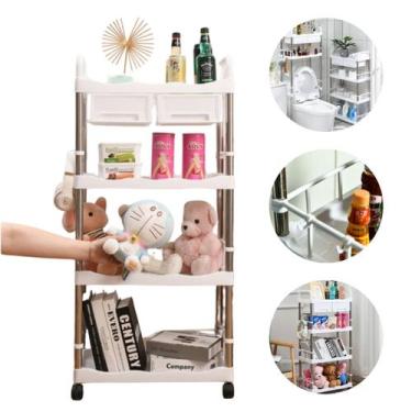 Imagem de Prateleira Branca Multiuso 4 Andares Possui 2 Gavetas para guardar obj