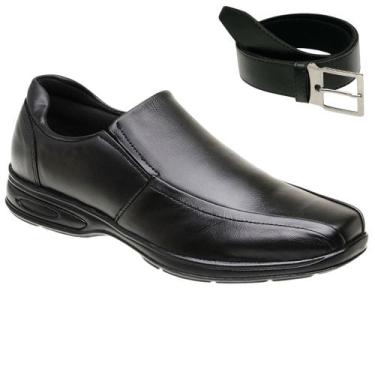Imagem de Sapato Social em Couro Legítimo Ortopédico Masculinos + Cinto Casual -