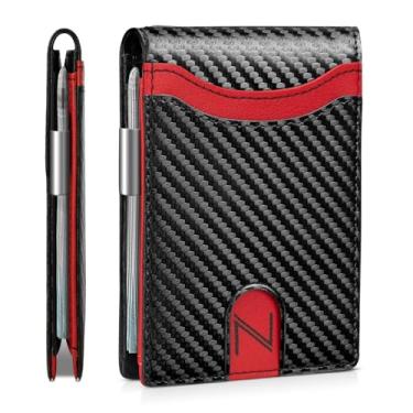 Imagem de Zitahli Carteiras finas para homens, carteira masculina de couro com clipe para dinheiro, bolso frontal com bloqueio de RFID, porta-cartão de crédito minimalista com caixa de presente, Preto de