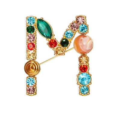 Imagem de RINHOO Broche inicial pérola cristal A-Z 26 letras do alfabeto broche colorido esmalte broche broche joia para mulheres presentes menina, Cristal, Cristal