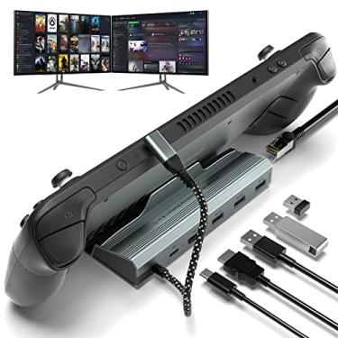 Imagem de Estação de ancoragem Steam Deck 6 em 1 com HDMI 2.0 4 K a 60 Hz, protetor de touchpad Steam Deck, Ethernet de 1000 Mbps, 3 USB 3.0, 100 W PD estação de carregamento rápido para ROG Alloy com válvula