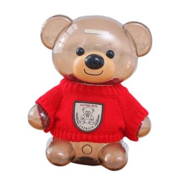 Imagem de IEUDNS Urso cofrinho caixa de dinheiro grande decorativo pote de poupança novidade estátua para meninos meninas ano novo natal presentes do dia dos namorados, Vermelho