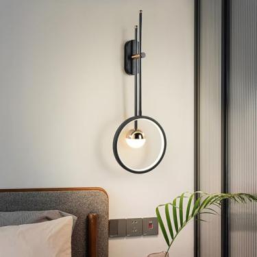 Imagem de Arandela de parede LED moderna giratória 330° alumínio lâmpada de parede interna 32W 63 * 22 * 4 cm Luz de parede acrílica dourada + luminária de parede preta com 2 luzes para quarto, sala de estar,