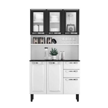 Imagem de Kit De Cozinha Compacta Branco E Preto Em Aço 6 Portas 3 Vidros 2 Gavetas Pratika