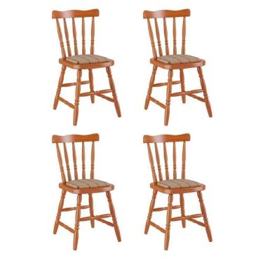 Imagem de Conjunto Com 4 Cadeiras De Jantar Madeira Maciça Com Estofado Multimóveis Cr50088 Mel Mel