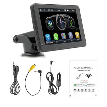 Imagem de Estéreo portátil para carro com carplay sem fio para Android Auto, suporte para painel CarPlay, reprodutor multimídia de 17 cm, compatível com Bluetooth/GPS/link espelhado/controle de voz/transmissor
