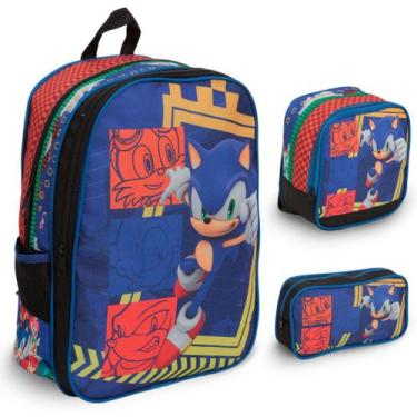Imagem de Kit Mochila Infantil Costas Sonic Passeio Creche 3 Peças - Plike