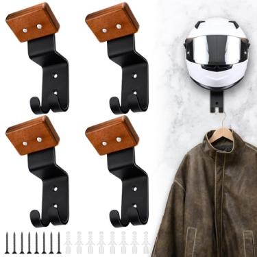 Imagem de CroBlissful 4 peças de suporte de capacete de motocicleta, suporte de parede, ganchos para capacete com gancho duplo, cabide de madeira maciça e metal para acessórios de futebol, chapéus esportivos