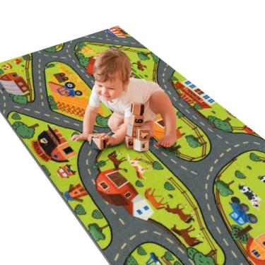 Imagem de STARUIA Tapete infantil lavável para quarto de meninos, 200 cm x 99 cm, grande, para carros de brinquedo, para crianças, aprendizagem, fazenda, tapete de estrada para quarto de crianças, quarto, sala