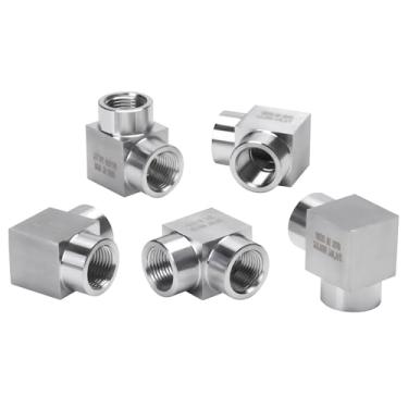 Imagem de DERPIPE Cotovelo de rua de 90 graus - NPT fêmea de 3/20.3 cm para NPT fêmea de aço inoxidável 304 resistente forjado quadrado Barstock Street Elbow adaptador de encaixe de tubulação (pacote com 5)