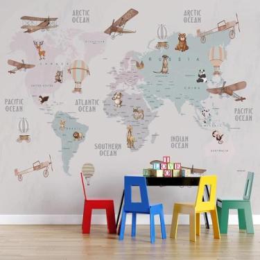 Imagem de Papel De Parede Infantil De Mapa Mundi Em Tons Pasteis - AloPapers, 1,