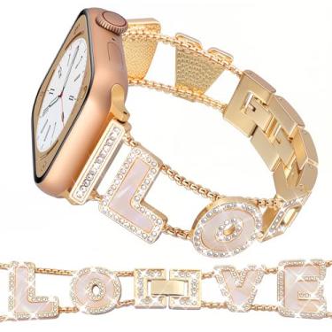 Imagem de CRIS-BAND Pulseira de diamante feminina compatível com Apple Watch de 45 mm, 44 mm, 42 mm, 41 mm, 40 mm, 38 mm, séries 10, 9, 7, 6, 5, 4, 3, 2, 1 e SE, de metal brilhante e prata para Apple Watch