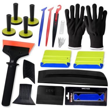 Imagem de NEWISHTOOL Kit de matiz de janela de carro rodo de lâmina de água raspador fita de feltro envoltório de vinil filme rodo segurando ímãs luvas cortador de faca profissional janela matiz PPF ferramentas