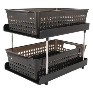 Imagem de Organizador plástico de 2 camadas, Multi Propósito Sob Cesta De Armazenamento Da Pia Organizador de Armazenamento de Banheiro de Gaveta Deslizante para Cozinha Banheiro Despensa