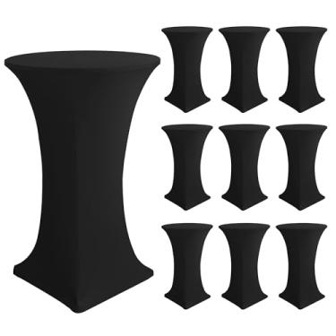 Imagem de Enjoyidea Capas de mesa de coquetel - toalhas de mesa redondas de elastano de cano alto, pacote com 10, 81 x 109 cm, preto elástico, barra alta, para pub, bistrô, festa highboy, evento, banquete,