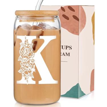 Imagem de Presentes de Dia dos Namorados para Mulheres: Copo de Vidro Inicial como Memorial de Formatura de Escritório Presentes de Aniversário Personalizados - para Mamãe Adolescentes Esposa Namorada Irmã