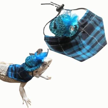 Imagem de Chapéu de dragão barbudo e lenço bandana lagarto, roupas para animais de estimação pequenos, acessórios de fantasia para lagarto, hamster, leopardo, lagartixa (azul)