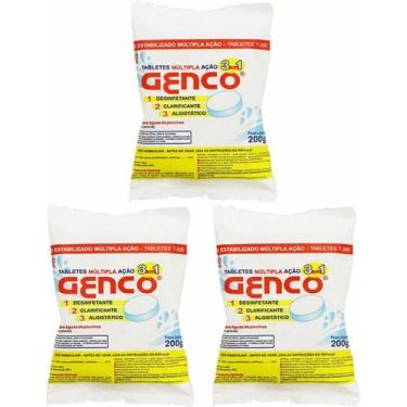 Imagem de 3 Tablete Pastilha Cloro Multipla Acao 3 em 1 T200 200g Genco