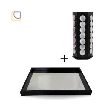 Imagem de Conjunto Luxo Bandeja Espelhada Premium + Porta Capsulas Café Nespress