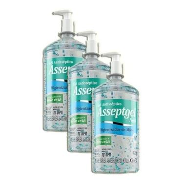 Imagem de Álcool Em Gel Antisséptico 420gr Asseptgel Fresh Blue Kit 3