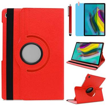 Imagem de Capa para Samsung Galaxy Tab S5e 26.7 cm 2019 (SM-T720 T725 T727) – Suporte giratório de 360 graus, capa protetora completa, caneta Stylus bônus, película de tela (vermelha)