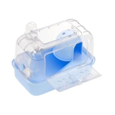 Imagem de WeiLaiKeQi Hamster Cage com a alça de transporte transparente respirável Ventilation Hitter Habitat House para porquinhos -da -índia Gerbils Bunny Rats, Azul