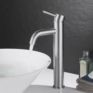 Imagem de Torneira Inox Lavatório Bancada Alta Monocomando Escovada Inox, Grascan Escovado