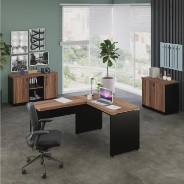 Imagem de Kit 3 Peças com Mesa para Escritório em L 120cmx150cm, Armário Baixo e Armário Baixo co...