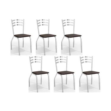 Imagem de Cadeiras De Cozinha Portugal C007 Kit 6 Un Cromada - Assento Preto 110 - Kappesberg