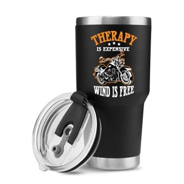 Imagem de Panvola Therapy Is Expensive Wind Is Free Motocicleta Presentes Isolados a Vácuo Motociclista Rider Para Pai Marido Namorado Tio Caneca de Viagem 850 g Preto