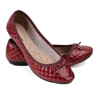 Imagem de Sapatilha feminina adulta bico redondo sola reta confort casual MX55 (BORDO VERNIZ, BR, Adulto, Numérico, 38)