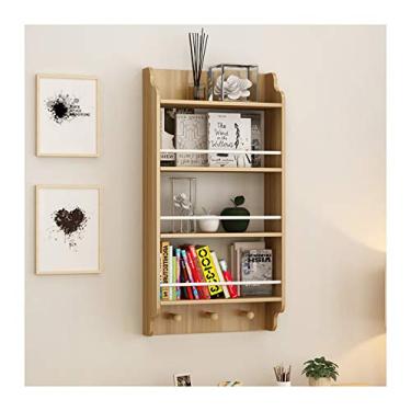Imagem de Estante de madeira para decoração de parede prateleira de armazenamento prateleira flutuante de 4 camadas para quarto, sala de estar, banheiro, organização e armazenamento, pequena estante