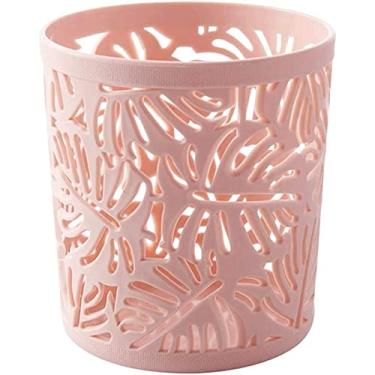 Imagem de Porta-lápis de mesa, redondo, vazado, suporte de pincel de maquiagem, multifuncional, durável, suporte de armazenamento de canetas, bordas lisas, papelaria (rosa + rosa)