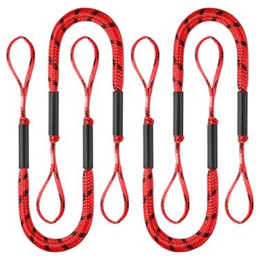 Imagem de Doca de barco laços elásticos corda de amarração corda de amarração corda de ancoragem elástica para barco, caiaque, jet ski, 1,2 m, pacote com 4, preto e vermelho