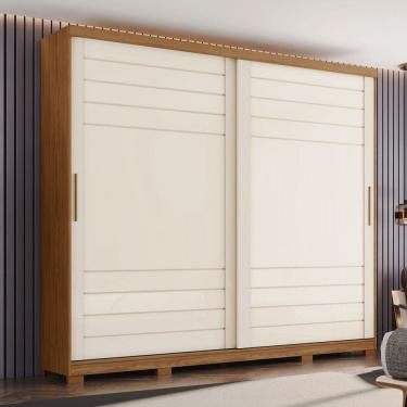 Imagem de Guarda-Roupa Casal Cayman 2 Portas 6 Gavetas 100% Mdf Ripado Natural/Off White - Henn
